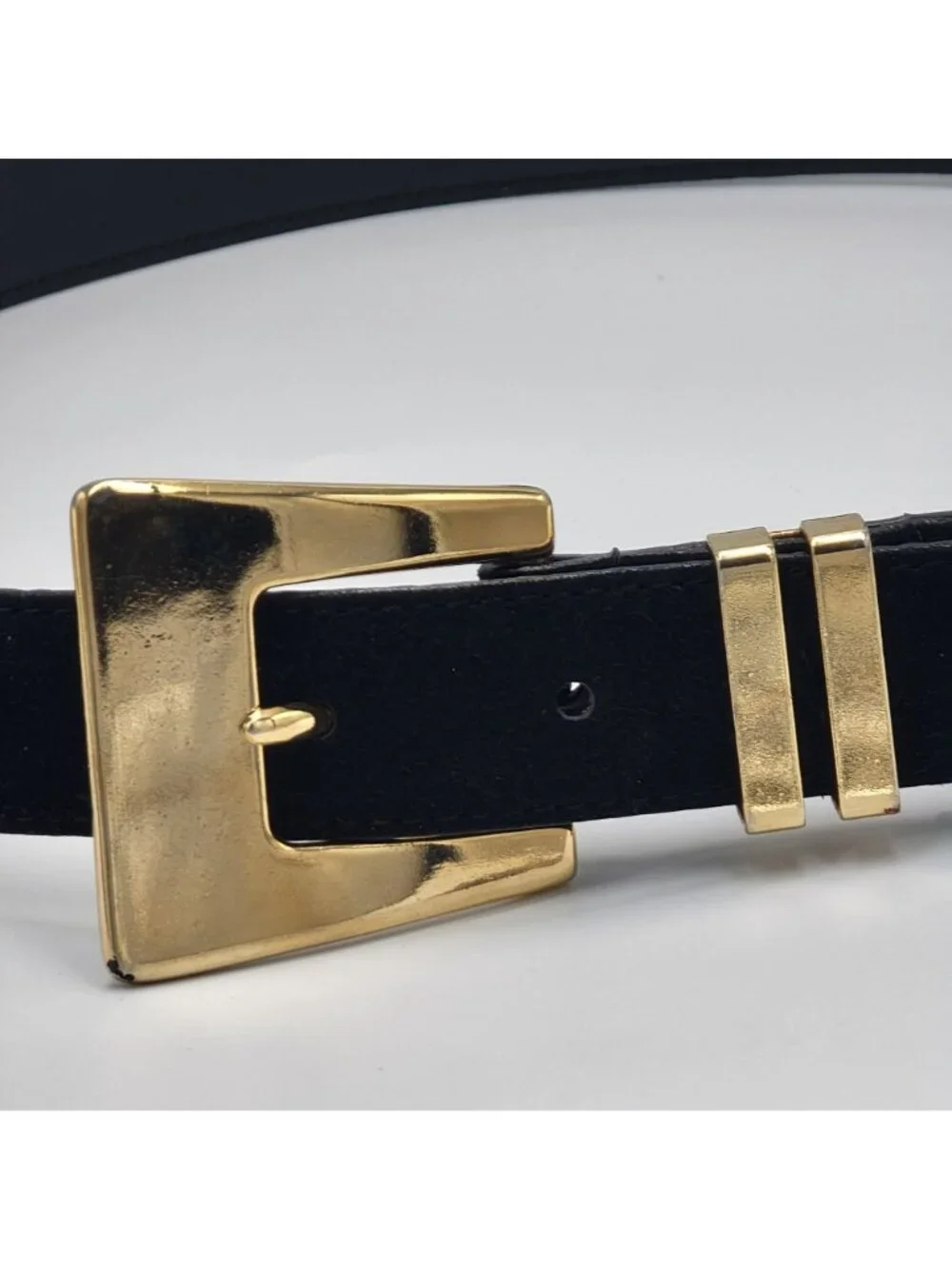 Black Genuine Leather Belt With Gold Buckle & Vinyl Lining - Size S-M Made In Ta